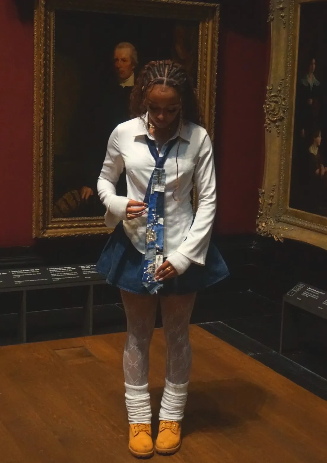 Denim and pearl tie portrait gallery